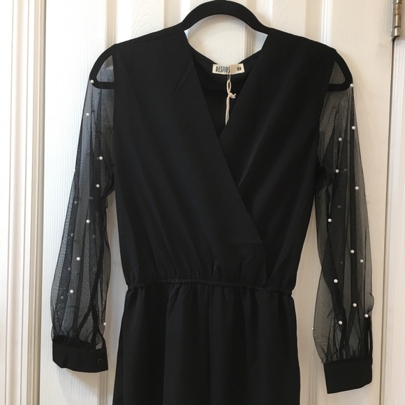 Black jumpsuit. Mesh sleeve. - Picture 2 of 8